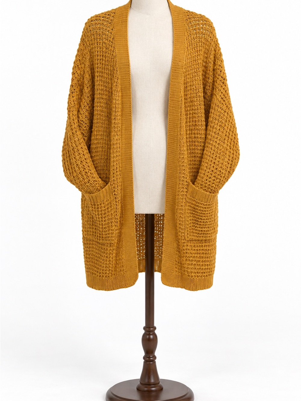 UEU Mustard Orange Open Knit Long Cardigan With Pockets Size Medium NWT
